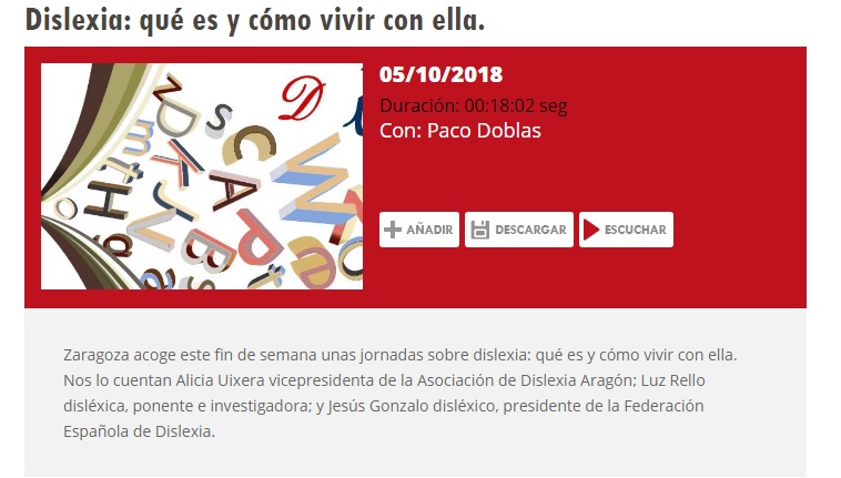 Jornadas de dislexia en Aragón (Aragón Radio)